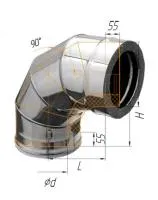 колено феррум утепленное угол 90° нержавеющее (430/0,5мм)/оцинкованное, ф300/400, по воде