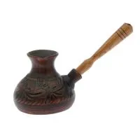 Турка керамическая для кофе с деревянной ручкой Декор 0,6л ручная работа, Красная глина турка керамическая для кофе с деревянной ручкой декор 0,6л ручная работа, красная глина