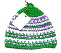 Шапка для бани Банибо №38 ручной работы, акрил, зеленый/фиолетовый/белый, Банный Перец шапка для бани банибо №38 ручной работы, акрил, зеленый/фиолетовый/белый, банный перец